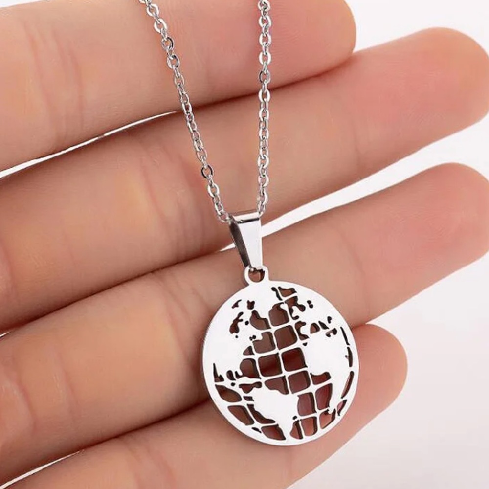 Silver Globe Earth Necklace